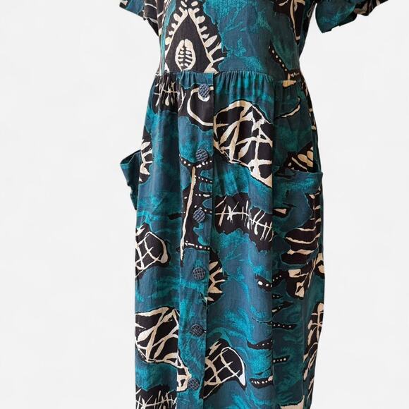 Vintage 80s abstract print flowy dress sz L pockets Lagenlook artsy boho fairy - Picture 8 of 8